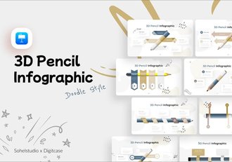 涂鸦创意3D铅笔信息图形keynote模板 - 顶尖PPT