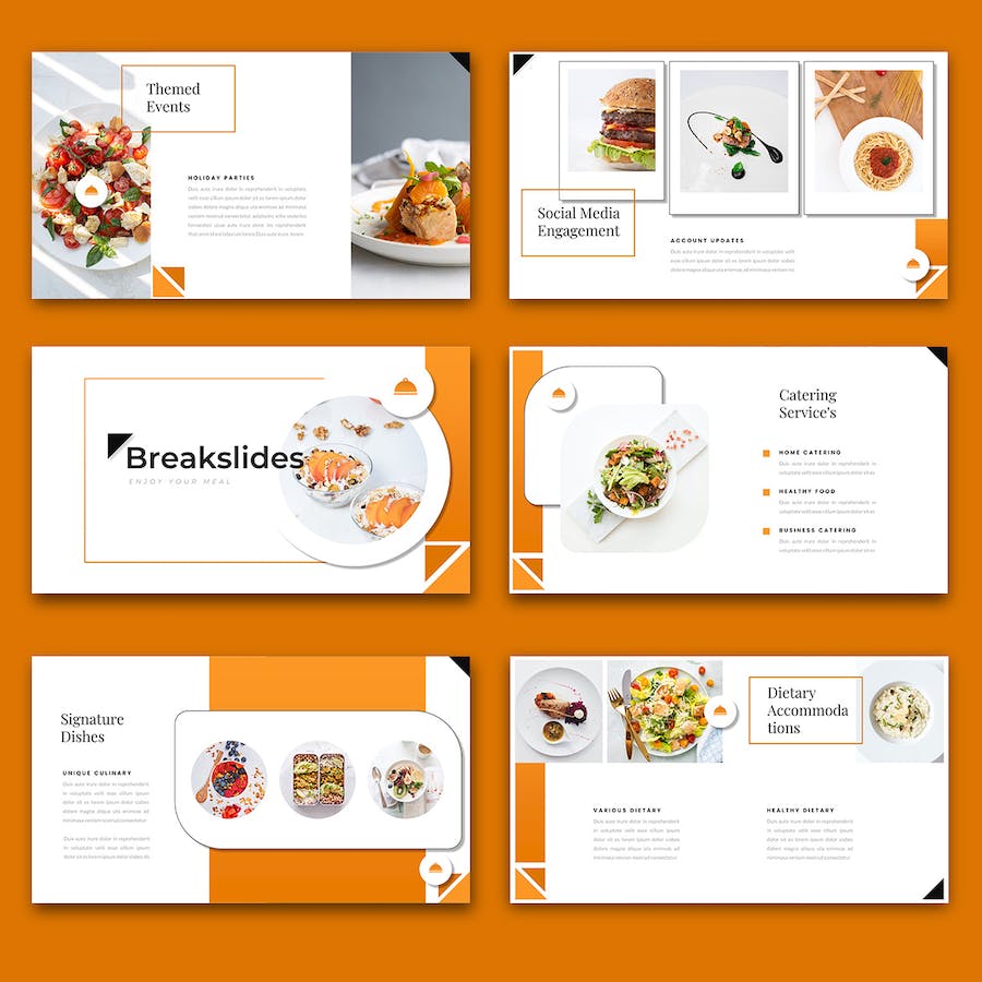 欧美橙色系高级餐饮外烩策划PPT模板 - 顶尖PPT