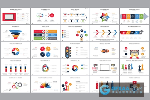 多种颜色图形图表极简风格PPT模板 - 顶尖PPT