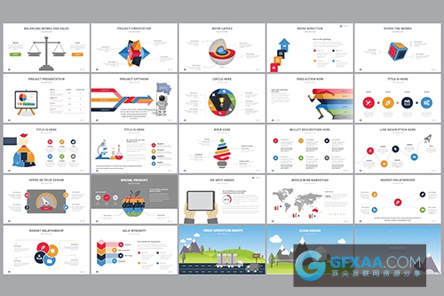 多种颜色图形图表极简风格PPT模板 - 顶尖PPT