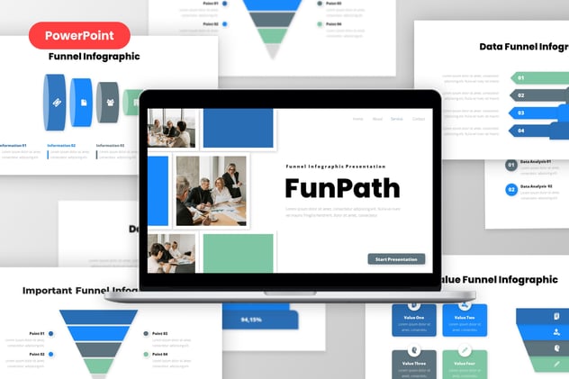 蓝绿扁平化漏斗信息图形PPT模板 - 顶尖PPT