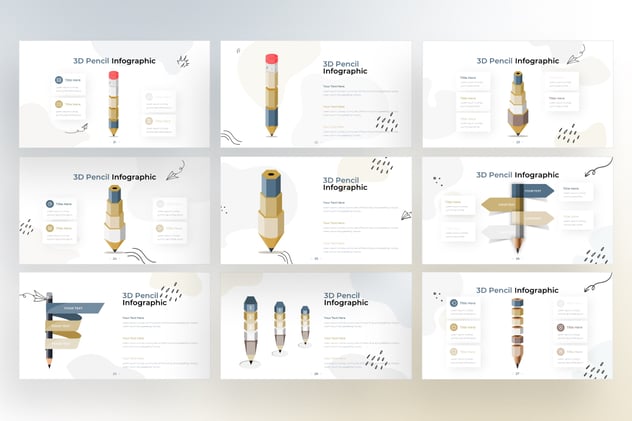 涂鸦创意3D铅笔信息图形keynote模板 - 顶尖PPT