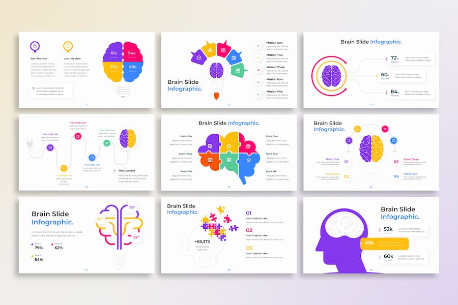 创意彩色多种样式大脑图形人工智能图形PPT模板 - 顶尖PPT