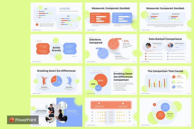 蓝橙色可视化数据对比图形PPT模板 - 顶尖PPT