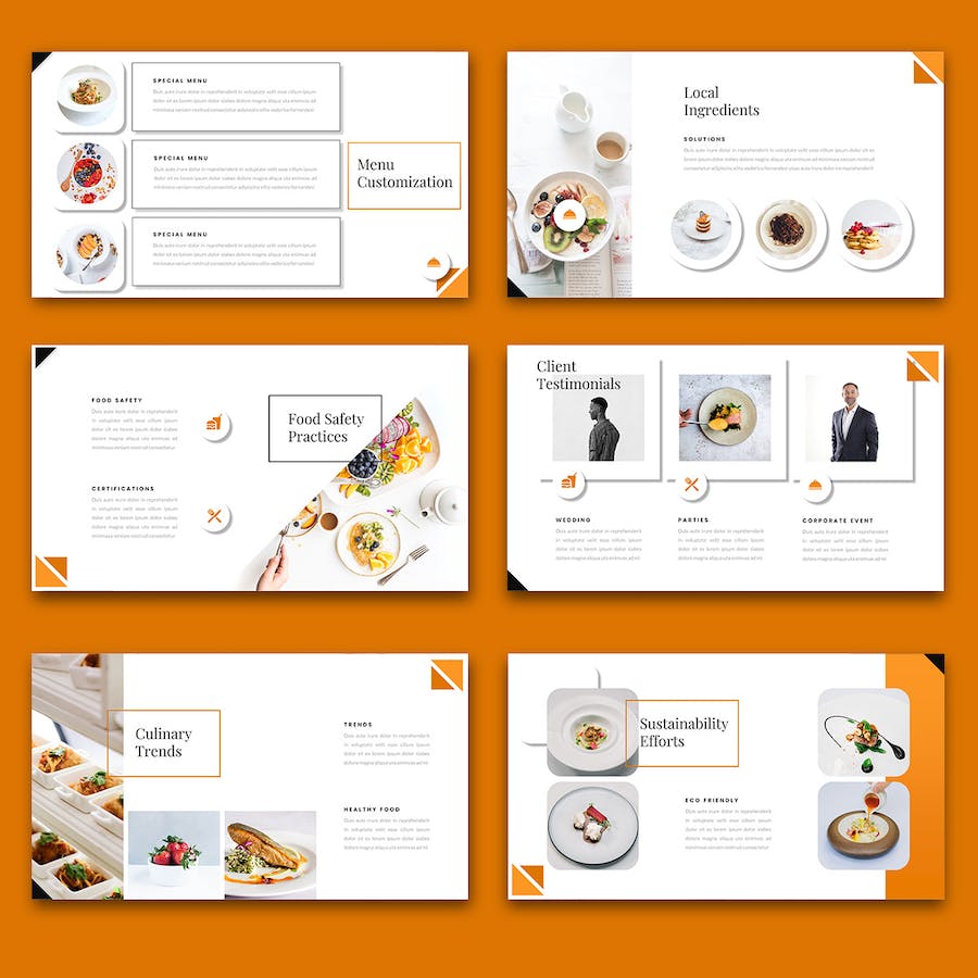 欧美橙色系高级餐饮外烩策划PPT模板 - 顶尖PPT