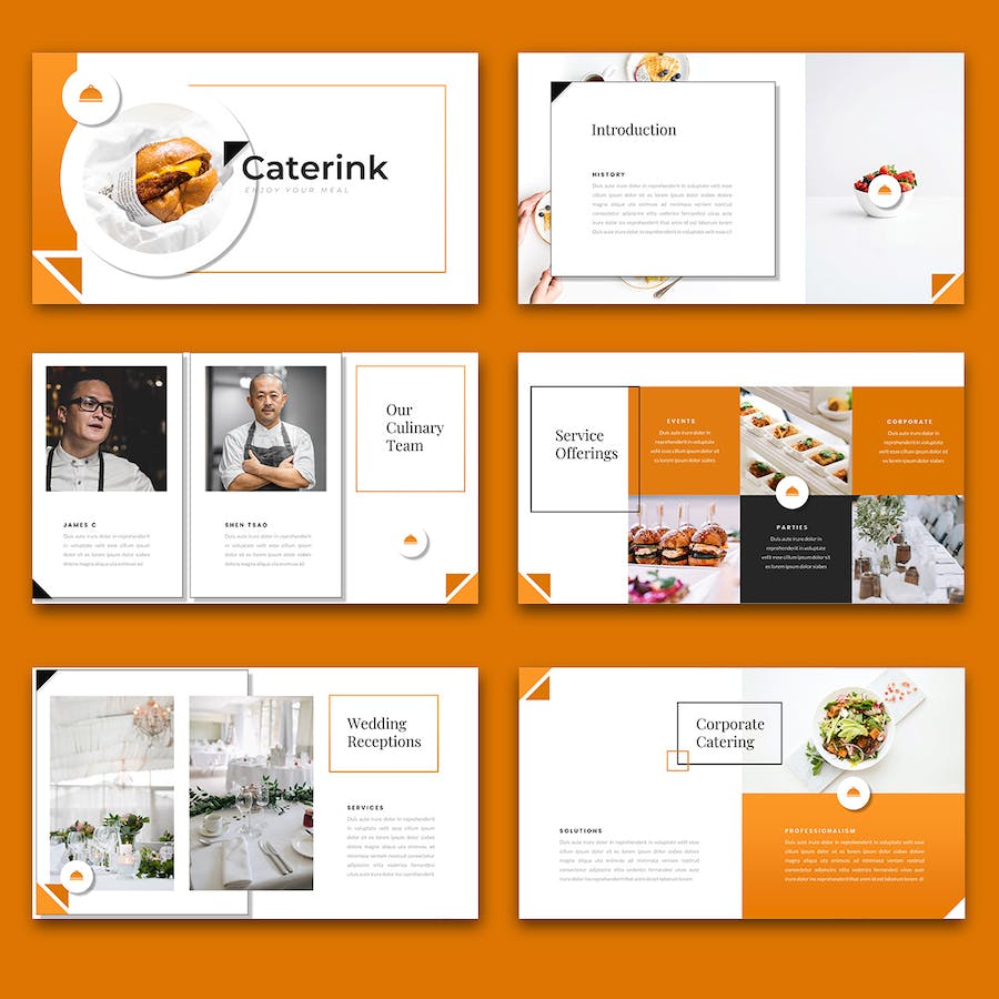 欧美橙色系高级餐饮外烩策划PPT模板 - 顶尖PPT