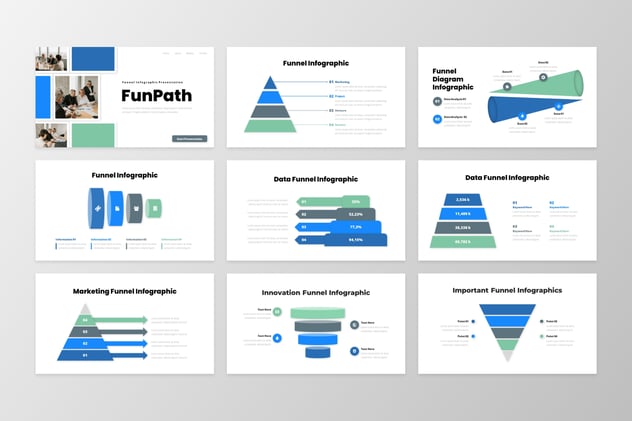蓝绿扁平化漏斗信息图形PPT模板 - 顶尖PPT