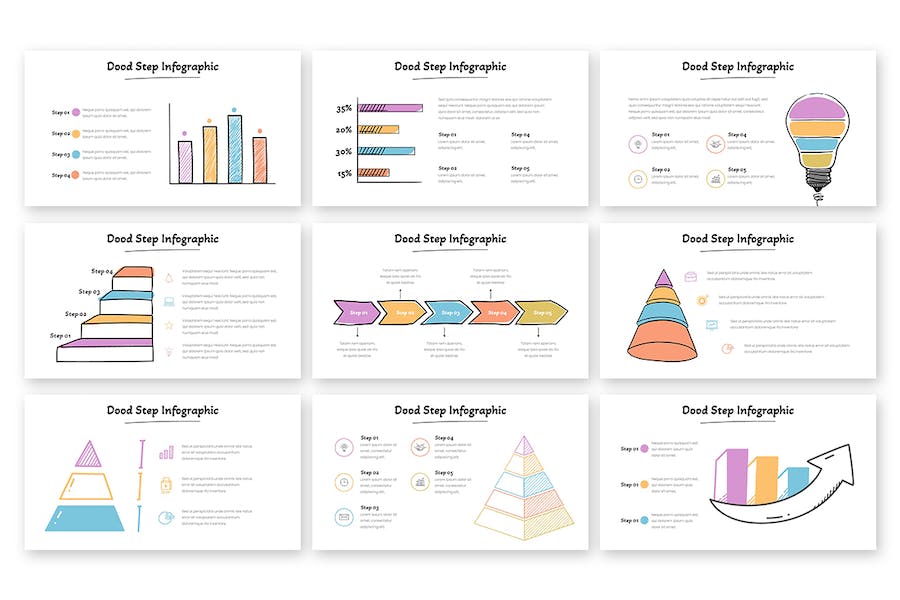 粉色手绘涂鸦信息图表PPT模板 - 顶尖PPT