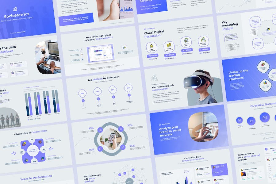 社交媒体数据分析洞察AR人工智能keynote模板 - 顶尖PPT