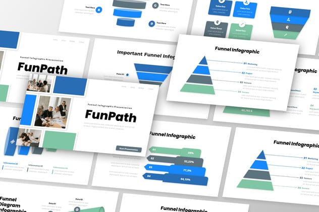 蓝绿扁平化漏斗信息图形PPT模板 - 顶尖PPT
