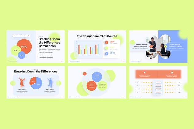 蓝橙色可视化数据对比图形PPT模板 - 顶尖PPT