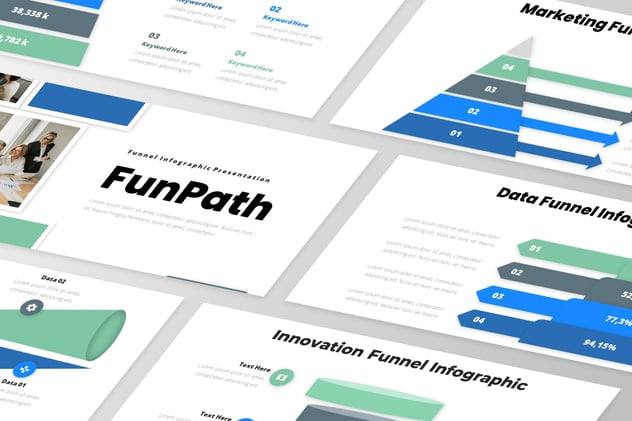 蓝绿扁平化漏斗信息图形PPT模板 - 顶尖PPT