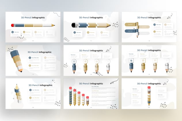 涂鸦创意3D铅笔信息图形keynote模板 - 顶尖PPT