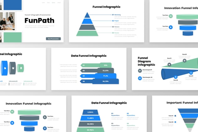 蓝绿扁平化漏斗信息图形PPT模板 - 顶尖PPT