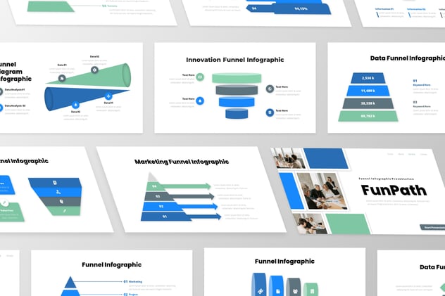 蓝绿扁平化漏斗信息图形PPT模板 - 顶尖PPT