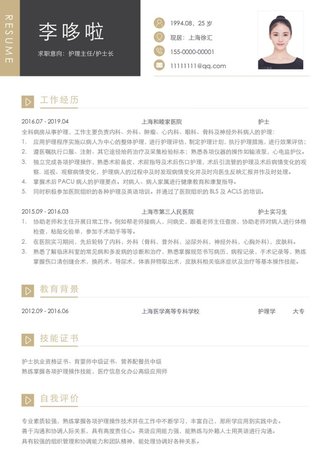 护理主任护士长求职简历模板 - 顶尖PPT