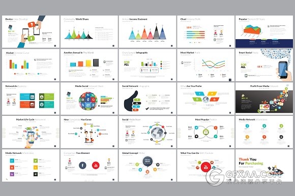 180页扁平化卡通图形配色PPT模板 - 顶尖PPT