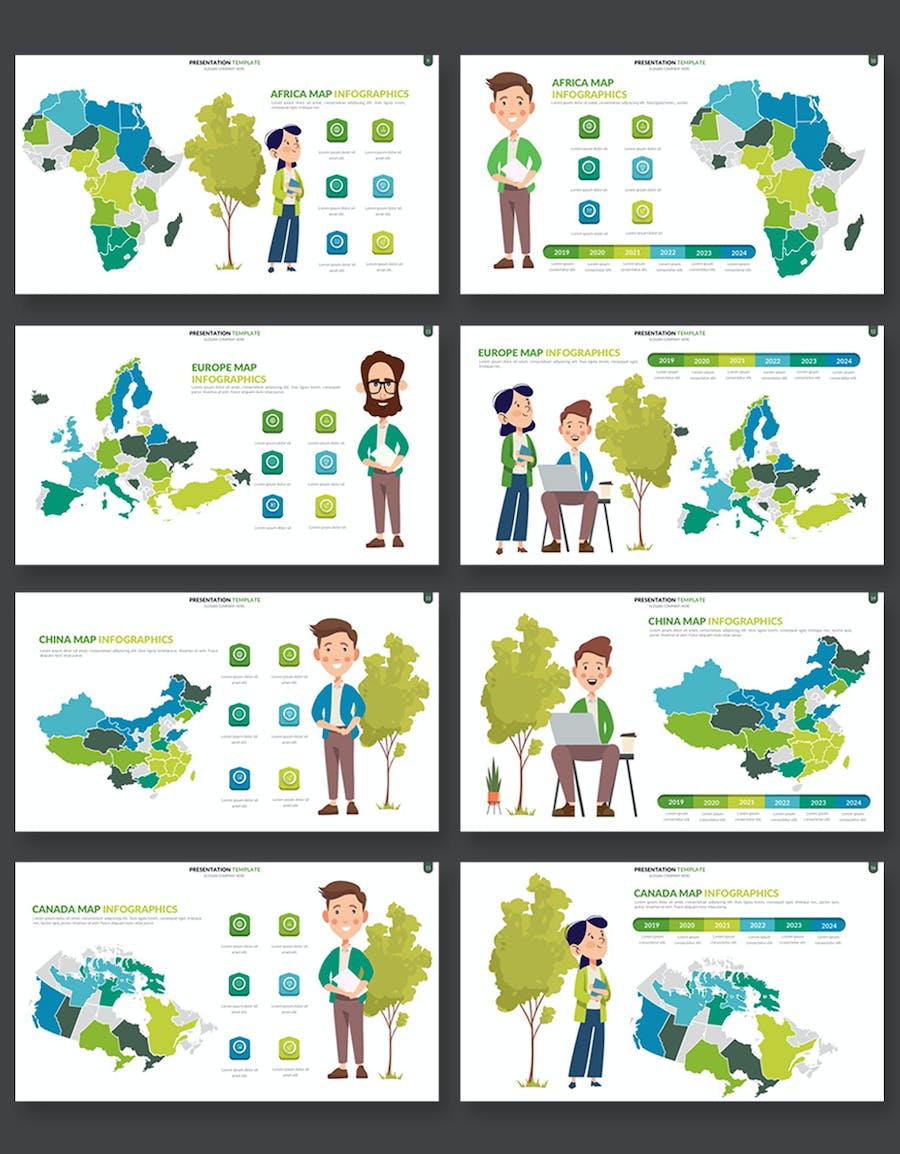 卡通人物插画世界国家地图PPT模板 - 顶尖PPT