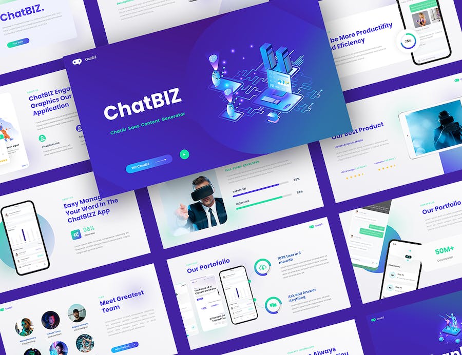 人工智能chatGPT对话生成科技未来keynoteT模板 - 顶尖PPT