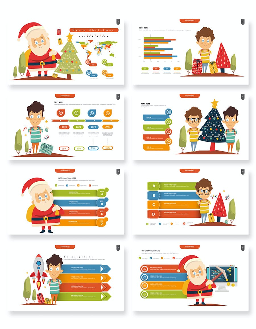 创业卡通圣诞老人圣诞节场景插画数据图形ppt模板 - 顶尖PPT