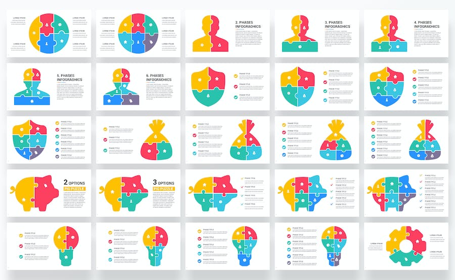 拼图信息图表数据展示PPT模板 - 顶尖PPT