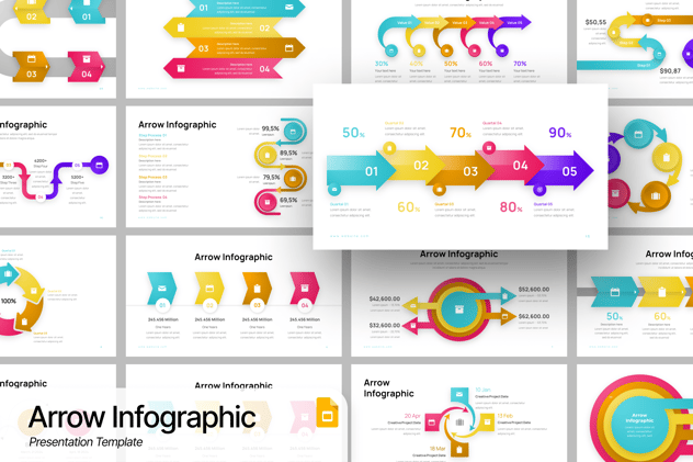 彩色箭头信息图形PPT模板 - 顶尖PPT