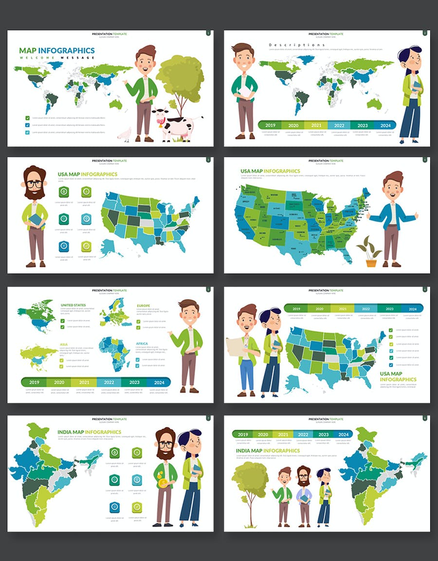 卡通人物插画世界国家地图PPT模板 - 顶尖PPT