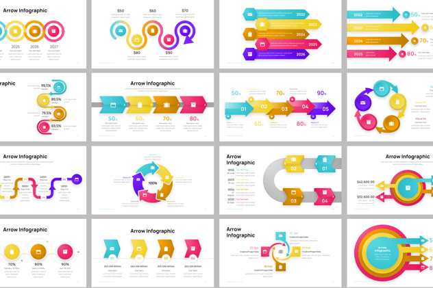 彩色箭头信息图形PPT模板 - 顶尖PPT
