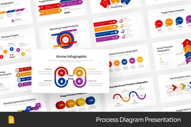 彩色可视化流程过程图形PPT模板 - 顶尖PPT