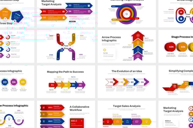 彩色可视化流程过程图形PPT模板 - 顶尖PPT