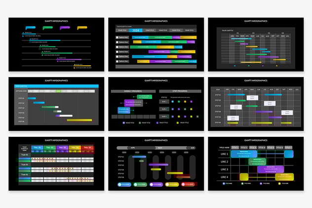 科技感深色项目管理甘特图PPT模板 - 顶尖PPT