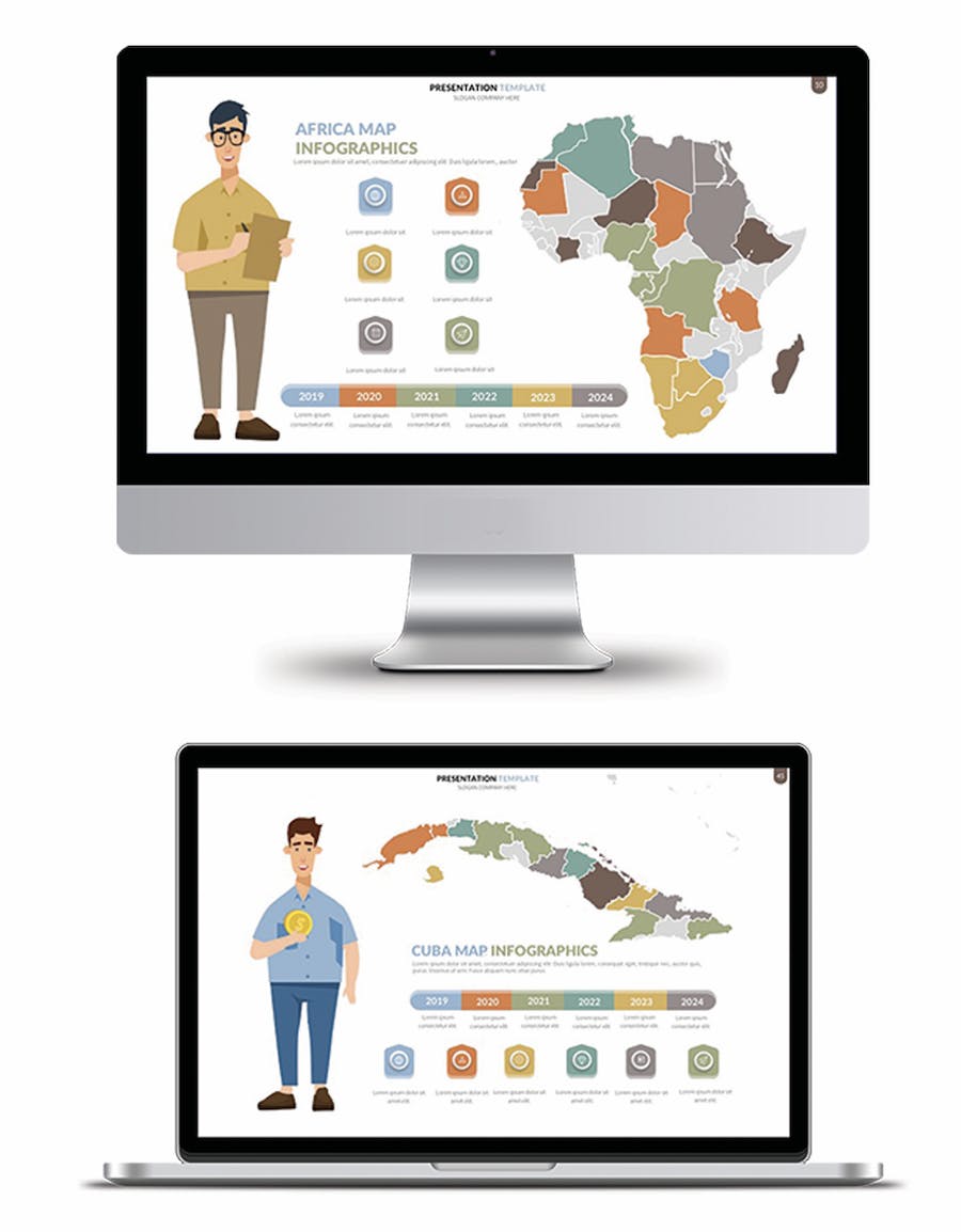 人物插画世界各国地图keynote动画模板 - 顶尖PPT