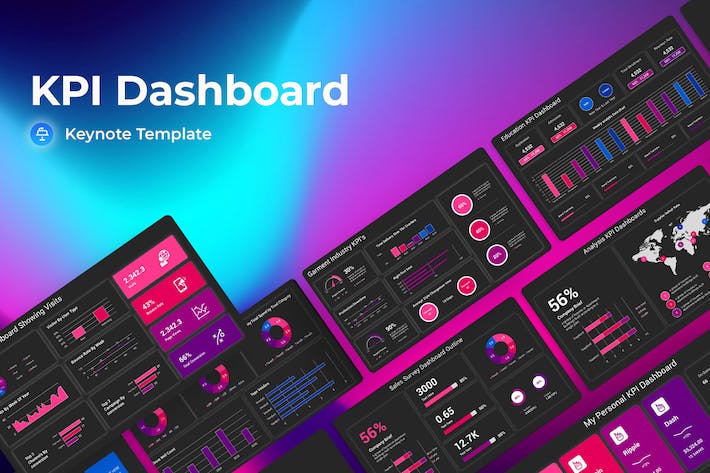 KPI深色主题数据分析图形展示Keynote模板 - 顶尖PPT