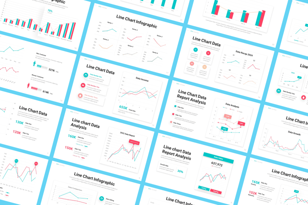 彩色多种样式线条数据图形PPT模板 - 顶尖PPT