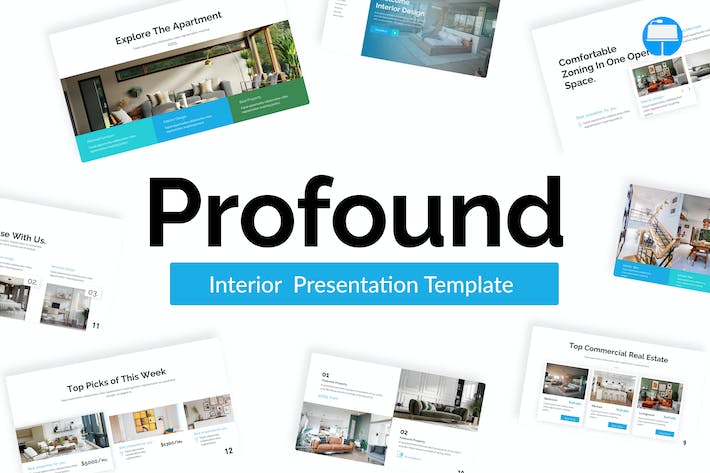 天蓝色现代室内设计装修keynote模板 - 顶尖PPT