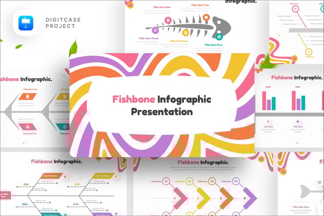 彩色鱼骨信息图形keynote模板 - 顶尖PPT