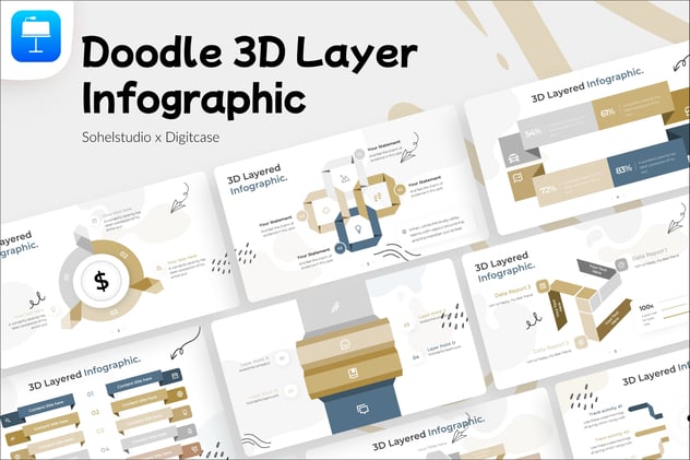 3D层级信息图形涂鸦风格keynote模板 - 顶尖PPT