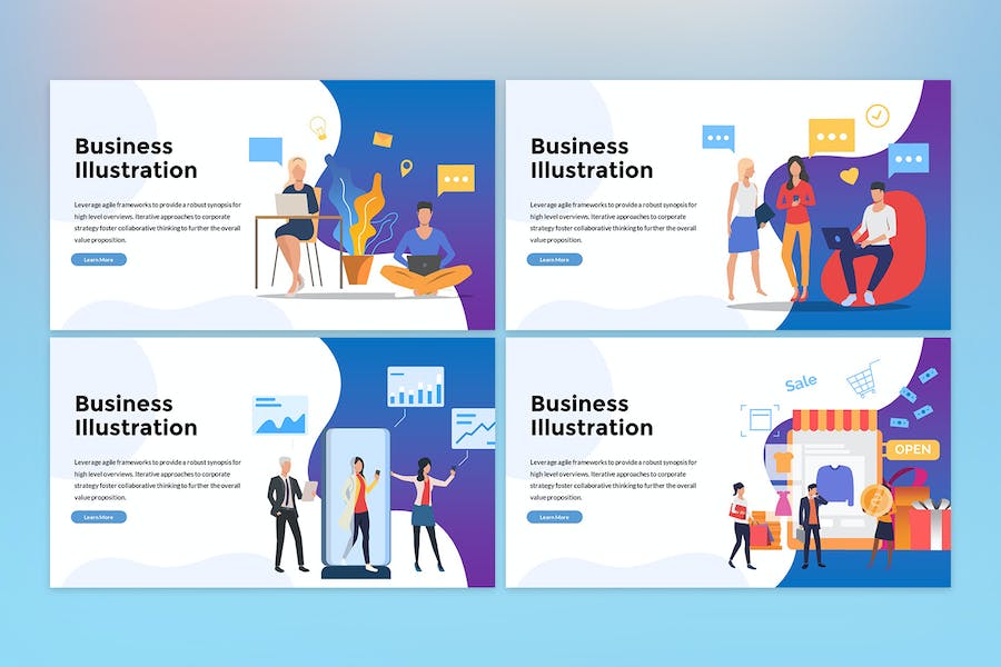 蓝色商业插画主题演示文稿PPT - 顶尖PPT