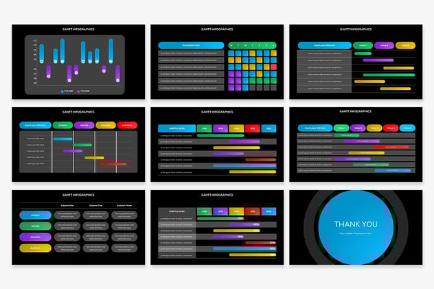 科技感深色项目管理甘特图PPT模板 - 顶尖PPT