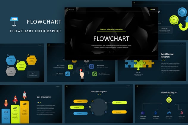黑色系流程图keynote模板 - 顶尖PPT