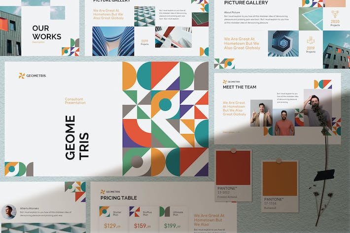 几何图形讲述展示设计构思应用Keynote模板 - 顶尖PPT