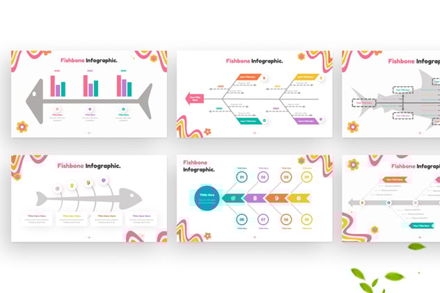 彩色鱼骨信息图形keynote模板 - 顶尖PPT