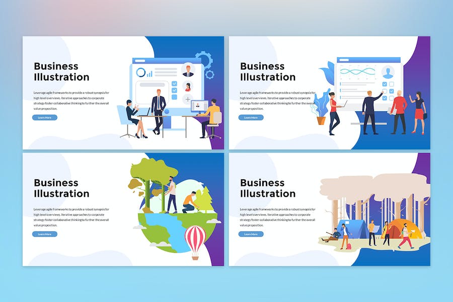 蓝色商业插画主题演示文稿PPT - 顶尖PPT