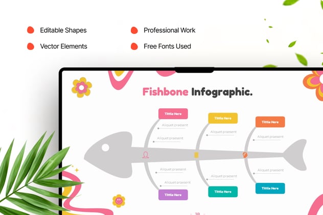 彩色鱼骨信息图形keynote模板 - 顶尖PPT
