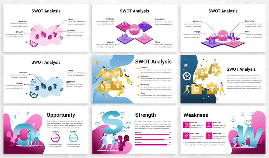 SWOT分析竞争优势战略规划插画PPT模板 - 顶尖PPT