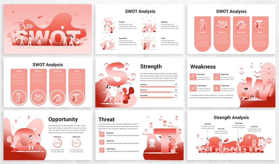 SWOT分析竞争优势战略规划插画PPT模板 - 顶尖PPT