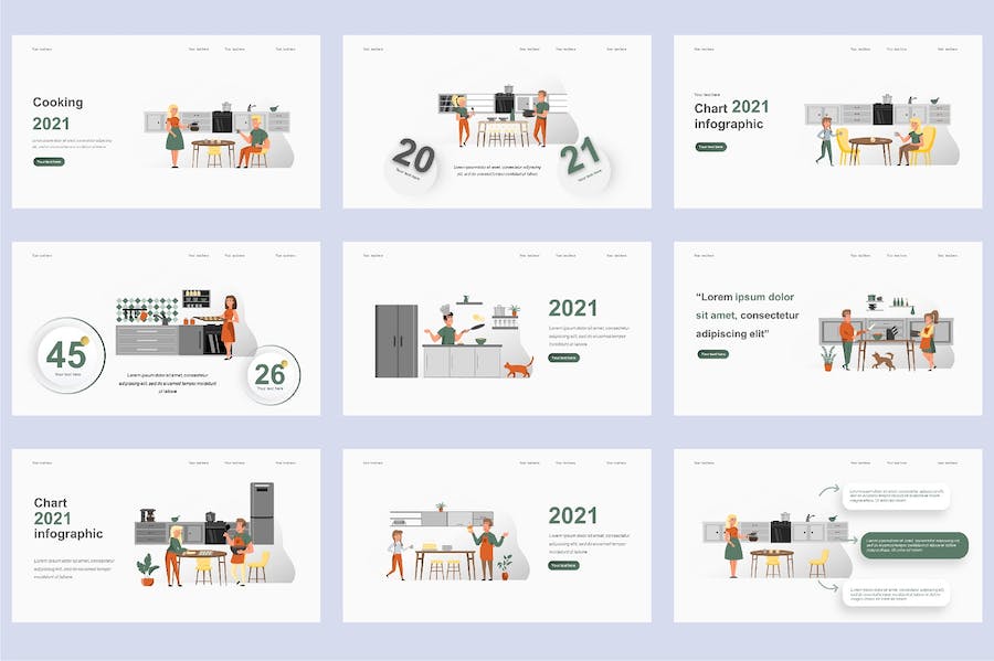 国外美食烹饪餐饮插画高级PPT模板 - 顶尖PPT