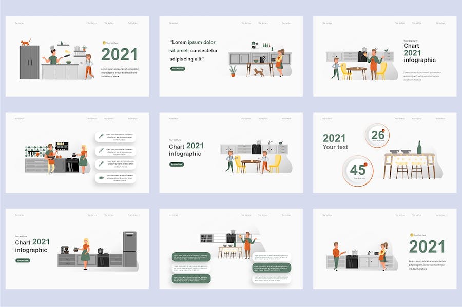 国外美食烹饪餐饮插画高级PPT模板 - 顶尖PPT