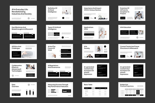 黑白AI技术原理应用案例发展趋势keynote模板模板 - 顶尖PPT