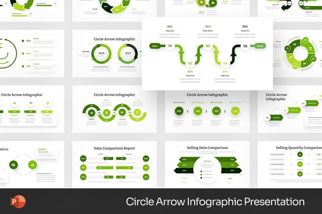 绿色步骤流程箭头图形PPT模板 - 顶尖PPT